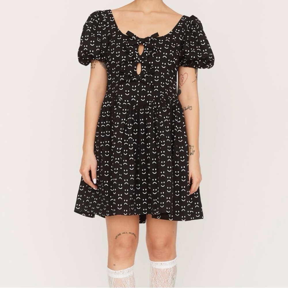 LAZY OAF Happy Sad Cut Out Smock Dress